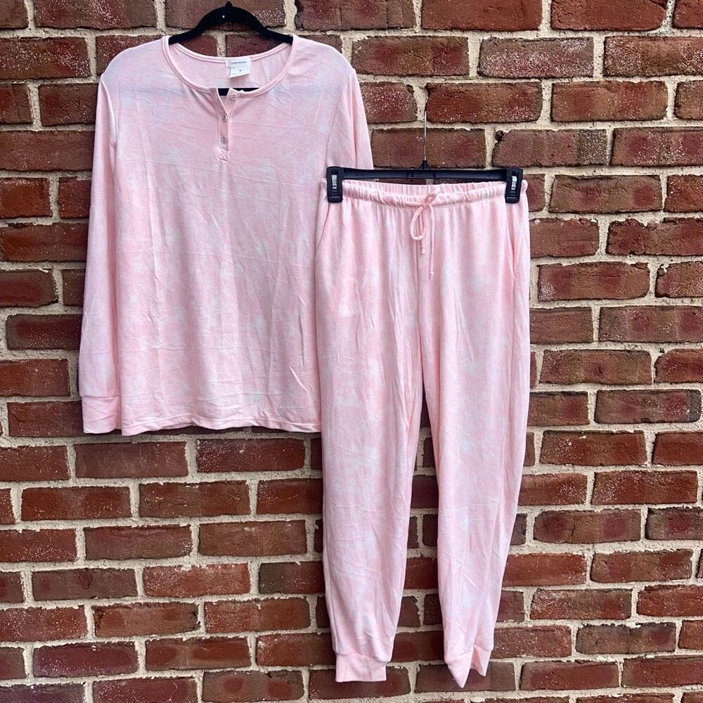 Catherine Malandrino $68 Tie Dye Henley Jogger 2Pc PJ Set Pink 2X NWT